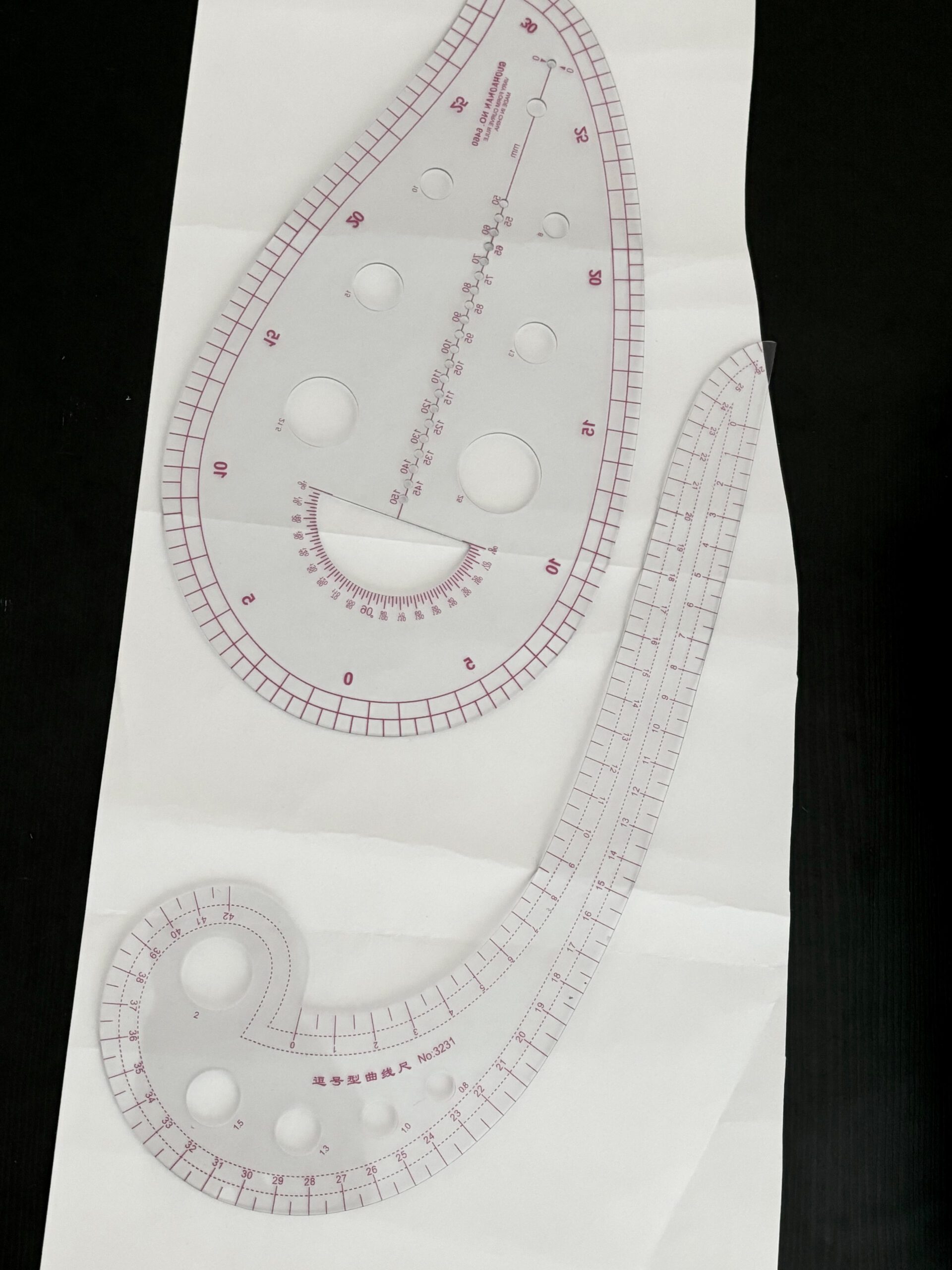 A fashion ruler set that is useful for pattern making.