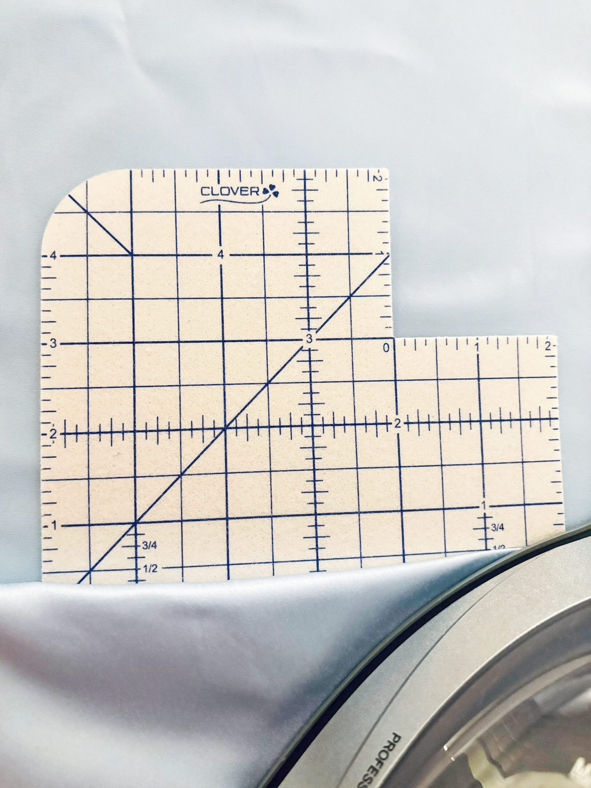 A heat resistant ruler that can be ironed over with fabric and useful for hemming over straight or curved edges.