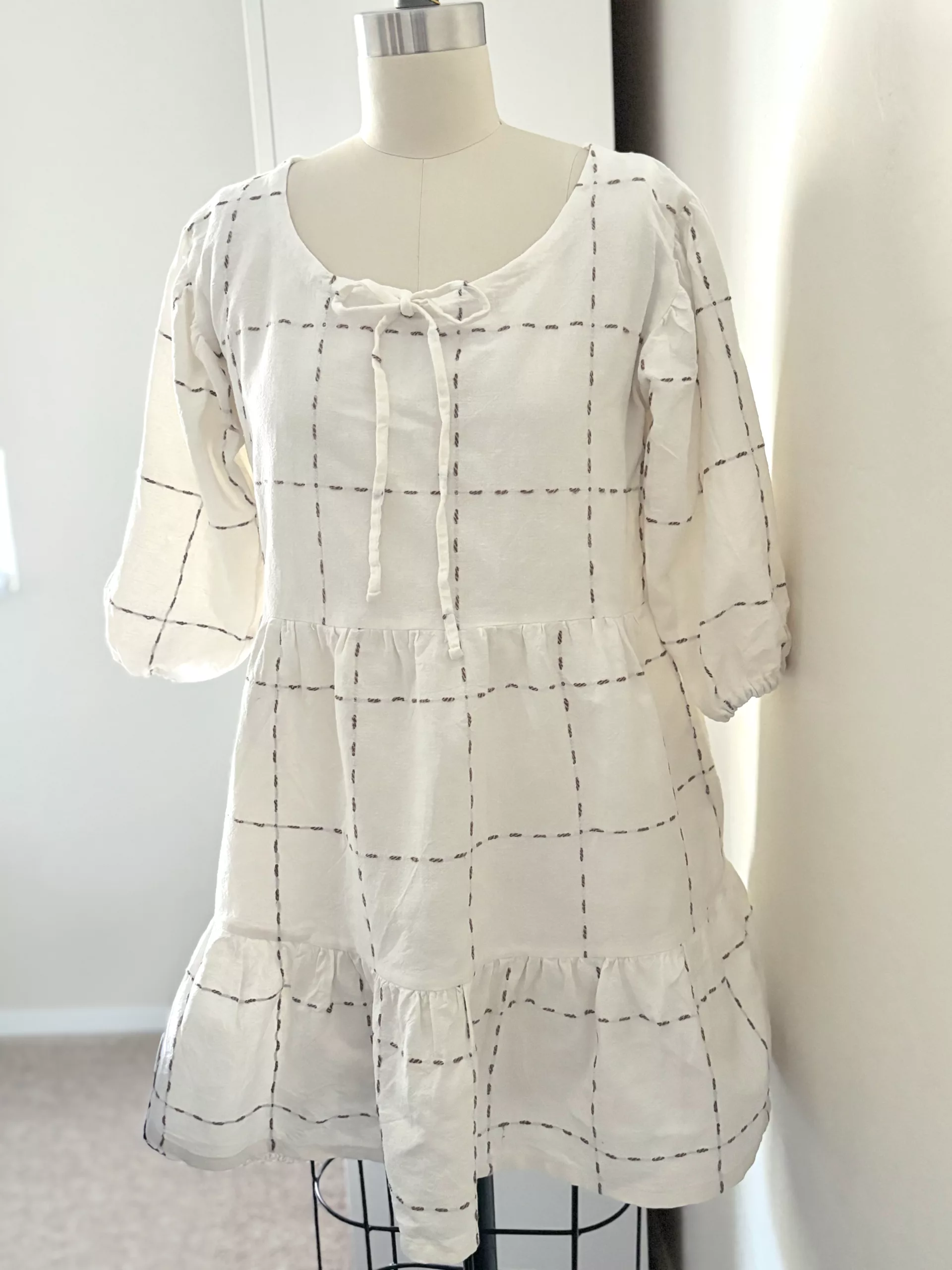 A full view of the modified Mal dress, a free sewing pattern by Mood Fabrics